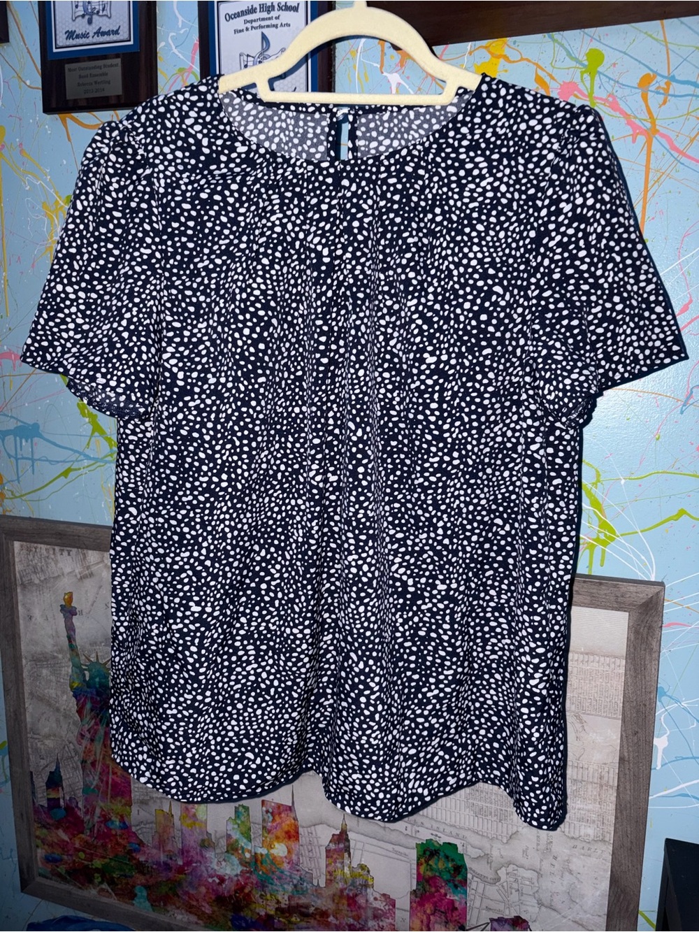 Women’s Navy & White Printed Short Sleeve Blouse